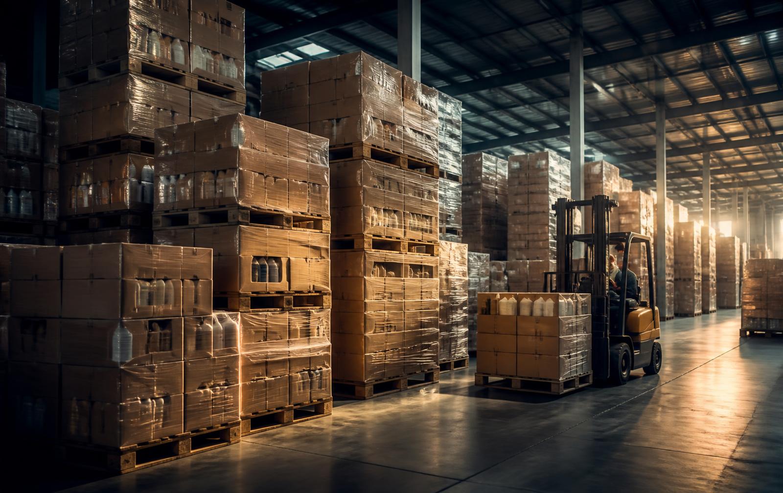 Groothandelsmagazijn met pallets consumentenartikelen